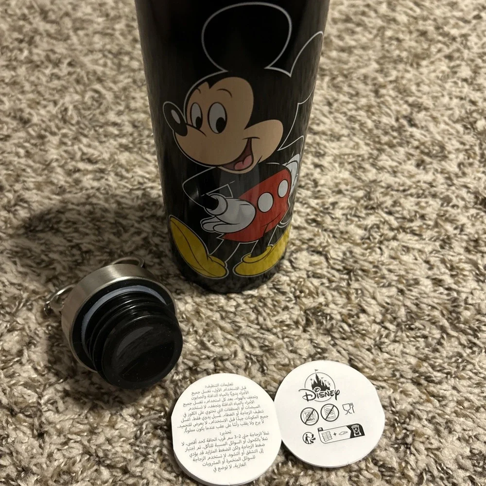 Disney Mickey Mouse Stainless Steel Water Bottle Mickey Ears Carabiner Clip New
